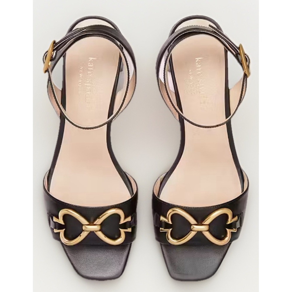 Kate Spade New York Lagoon Black Patent Gold Logo Sandals Classic Sz 8 - Picture 2 of 6